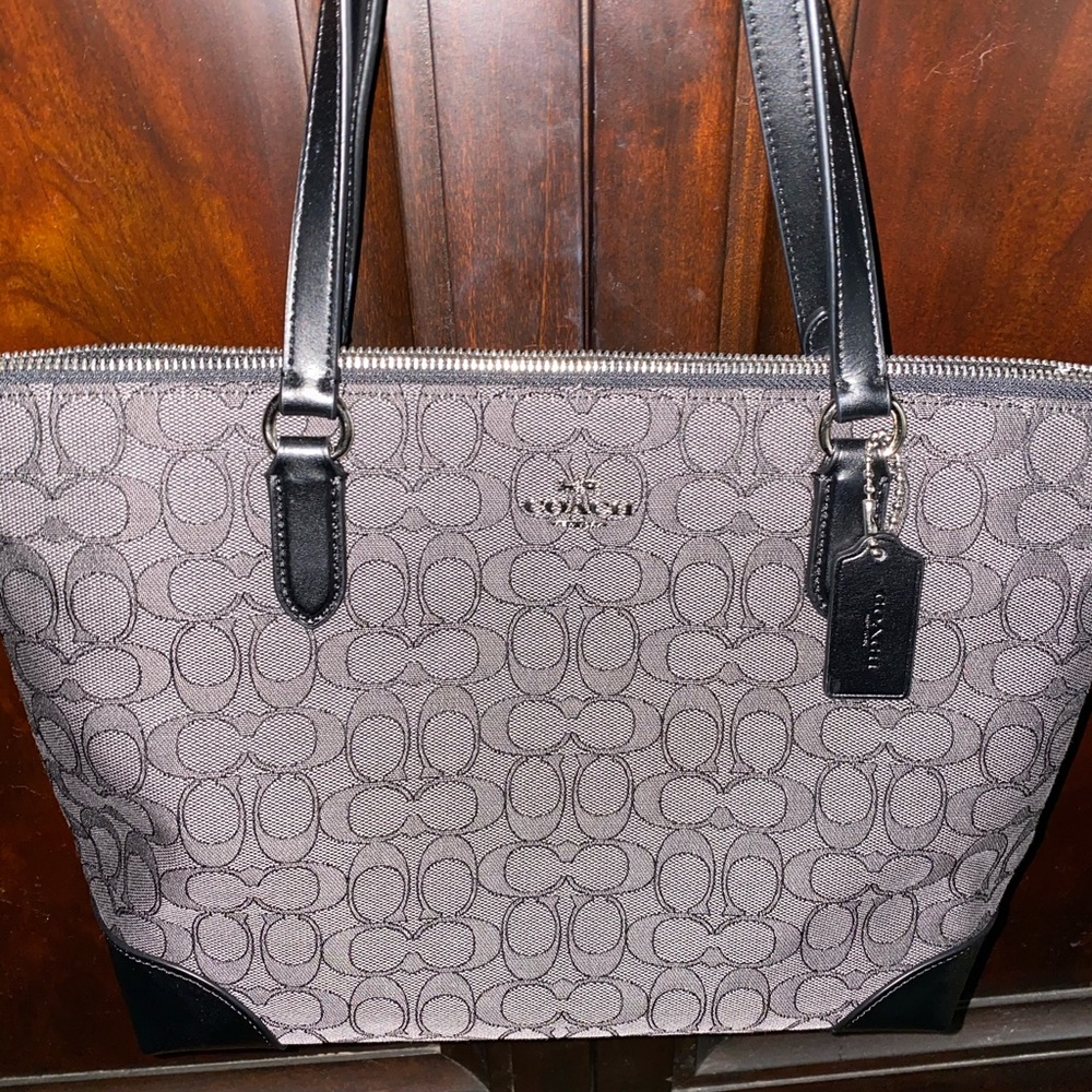 Black/Charcoal Coach Logo Tote